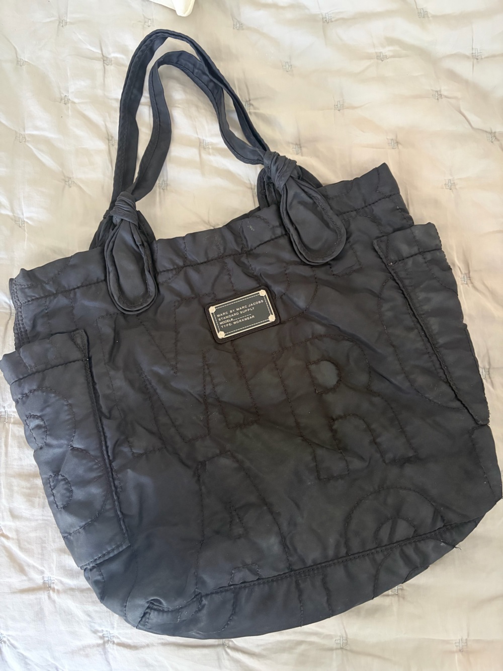 Black Marc Jacob’s Quilted Tote Bag with Knotted Handles